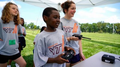 students flying drones