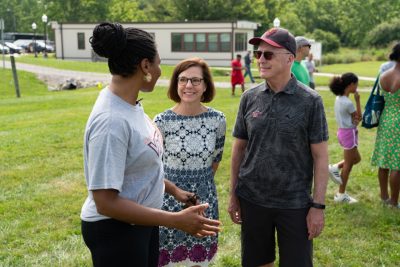 President Tim Sands, Laura Sands, and Pamela Gilchrist