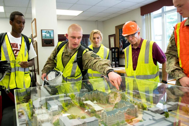 Students work on a construction project