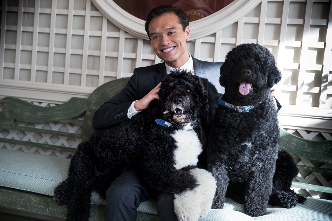 Peter Velz with two medium sized dogs