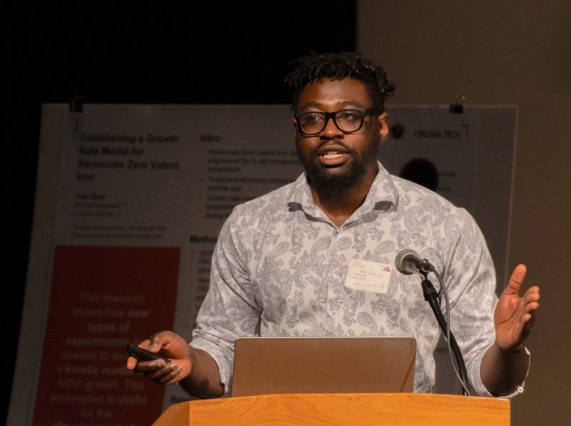 Geoscience student Faisal Adams presents his research at the VT Geosciences Student Research Symposium (GSRS) 2022.