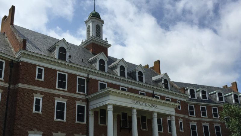 Photo of the Graduate Life Center's entrance across from Squires Student Center