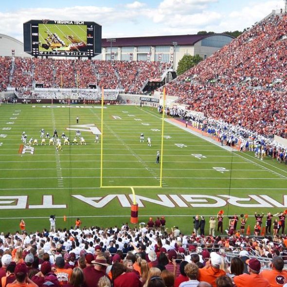 I'm a hokie. VT25. Phone Wallpaper. White text multi-outlined in rainbow colors on pink background