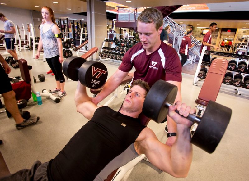Lifting weights at McComas Hall
